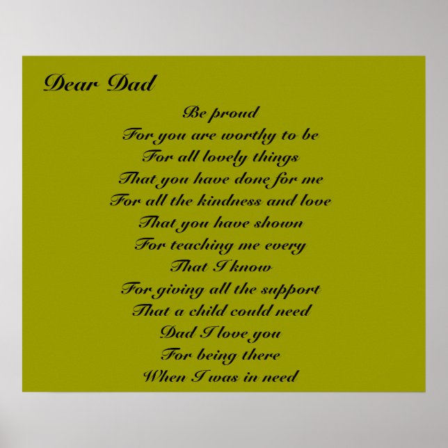 Poster Poésie pour papa fête des pères hommage (Devant)