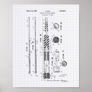Poster Poignée à billiard 1968 Art Brevet - Poivre Lined