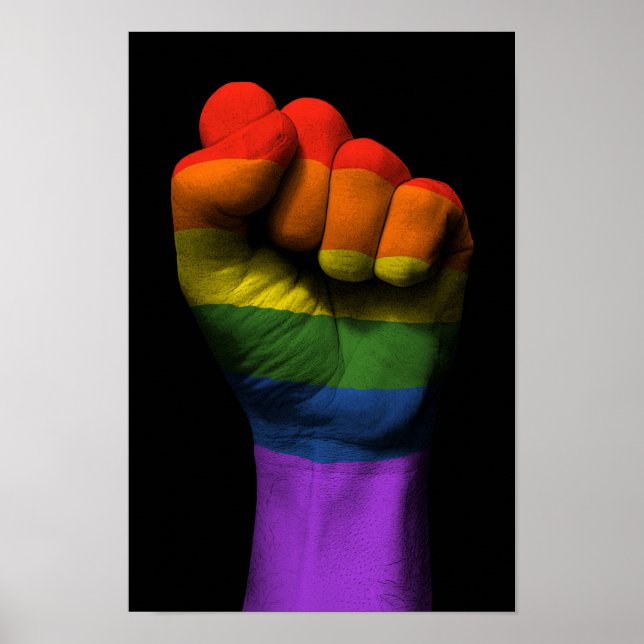 Poster Poing serré levé avec drapeau arc-en-ciel Gay prid (Devant)