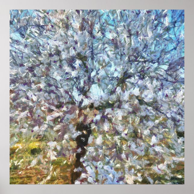 Poster Pointillisme en fleurs d'amandes du printemps (Devant)