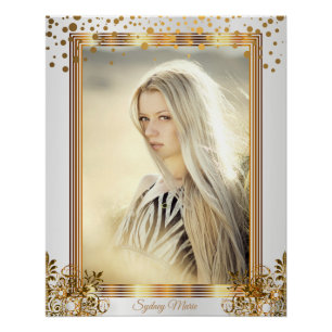 Poster Points Confetti Blanc & Or - Ajouter votre photo