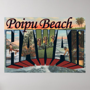 Poster Poipu Beach, Hawaii - Scènes de grandes lettres