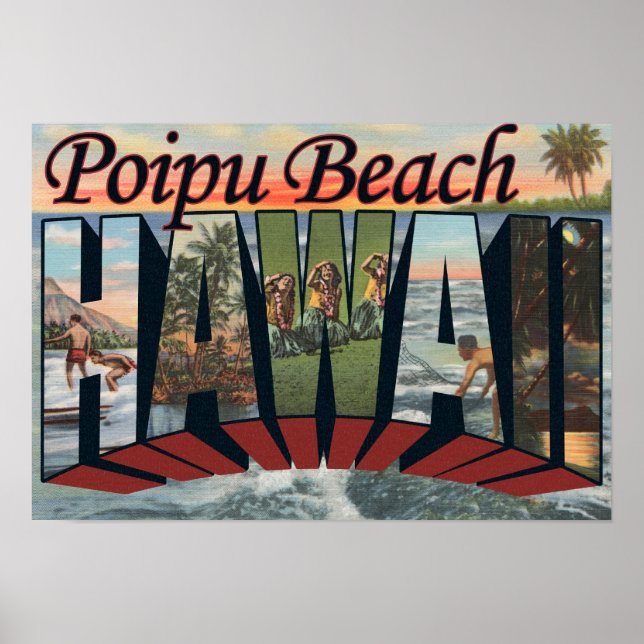 Poster Poipu Beach, Hawaii - Scènes de grandes lettres (Devant)