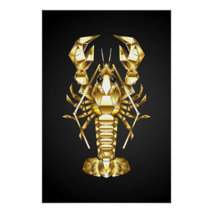 Poster Poisson à langouste polygonale dorée sur noir