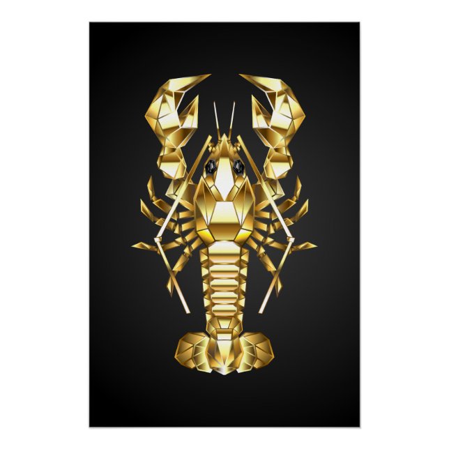 Poster Poisson à langouste polygonale dorée sur noir (Devant)