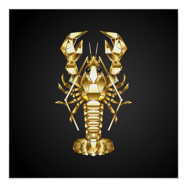 Poster Poisson à langouste polygonale dorée sur noir (Devant)