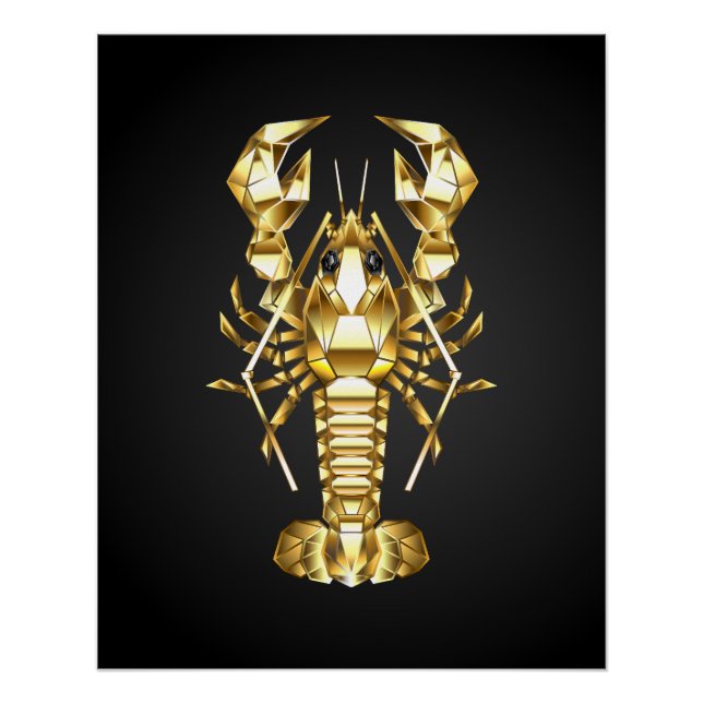 Poster Poisson à langouste polygonale dorée sur noir (Devant)