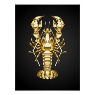 Poster Poisson à langouste polygonale dorée sur noir