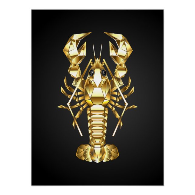 Poster Poisson à langouste polygonale dorée sur noir (Devant)