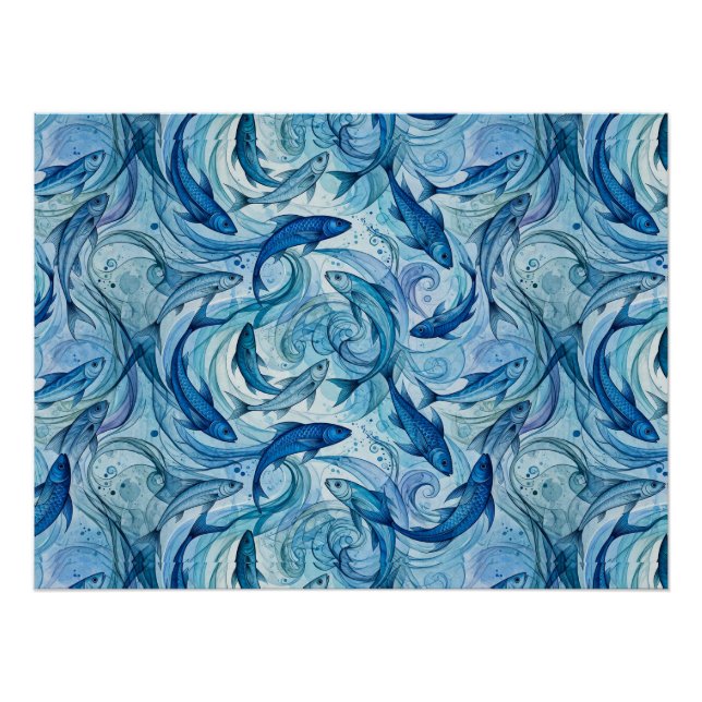 Poster Poisson Bleu Mystique Flowing Harmony (Devant)