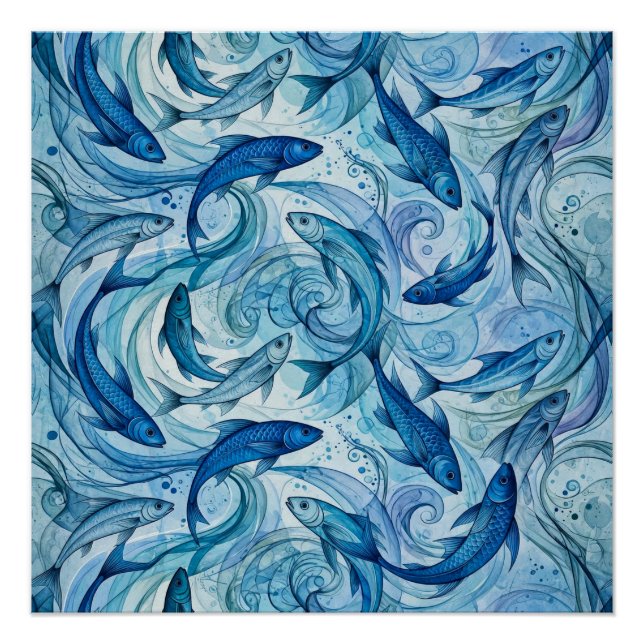 Poster Poisson Bleu Mystique Flowing Harmony (Devant)