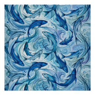 Poster Poisson Bleu Mystique Flowing Harmony