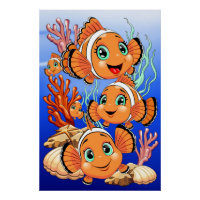 Poisson clown Dessin animé mignon Famille Sous l'e