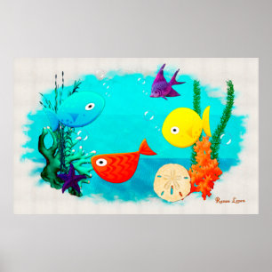 Poster Poisson de dessin animé d'aquarium fantaisiste