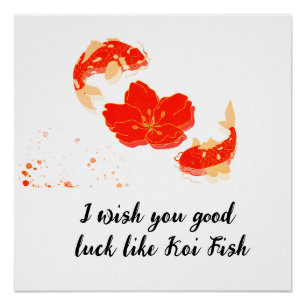 Poster Poisson Koi Élégant et Art de Fleur Rouge S Japo