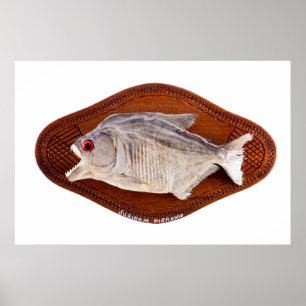 Poster Poisson Piranha comme trophée sur bois isolé