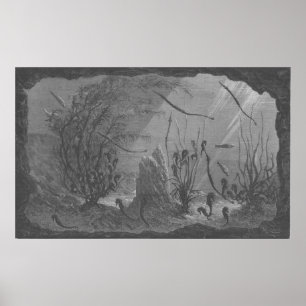 Poster Poissons antiques d'hippocampes d'impression