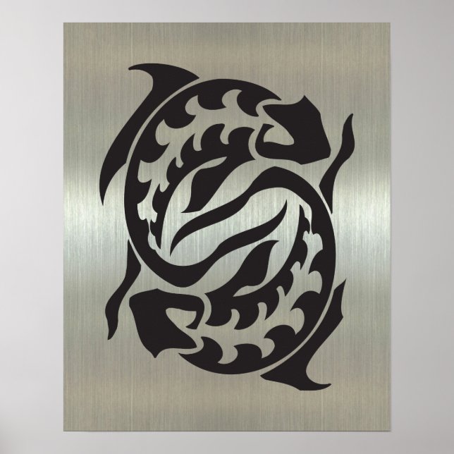 Poster Poissons Silhouette avec effet métallique (Devant)
