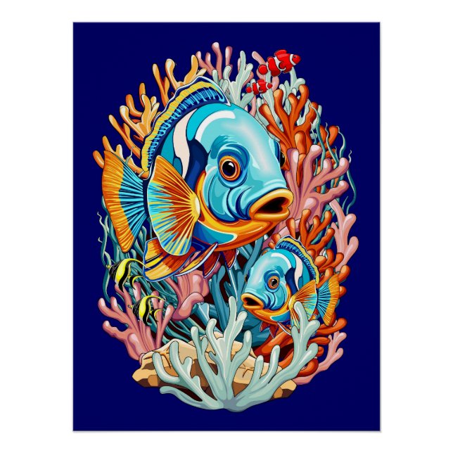 Poster Poissons Tropicaux Vibes Colorés d'Été (Devant)