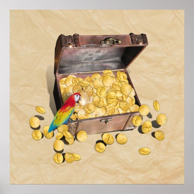 Poster Poitrine au trésor de pirate sur papier à crinet (Devant)