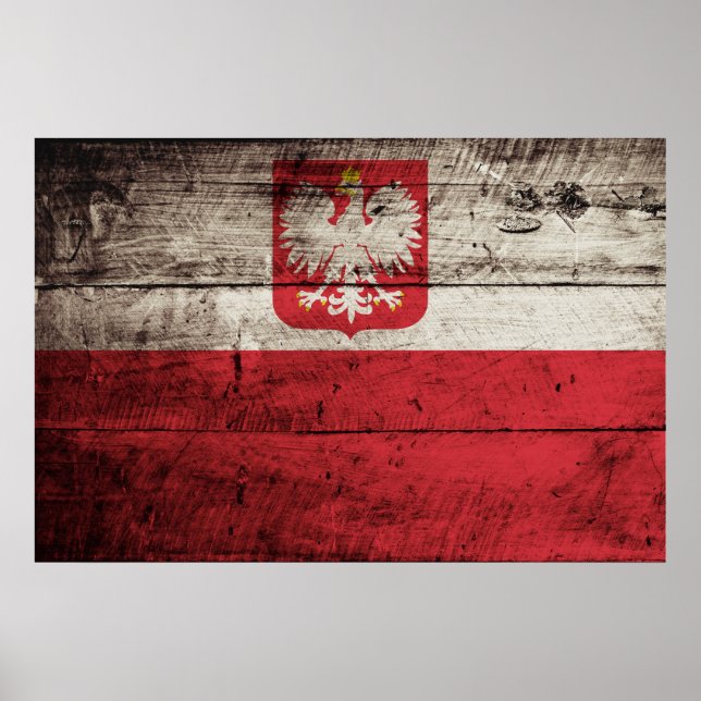 Poster Poland flag on Old Wood Grain (Devant)
