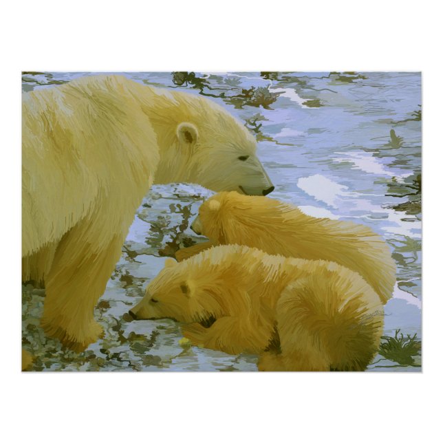 Poster Polar Bear maman et ses petits papier imprimé (Devant)