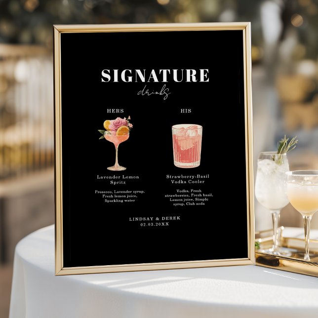 Poster Police de caractères gras moderne pour boissons «  (Modern Bold Font His & Hers Drinks Wedding Poster)
