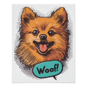 Poster Poméranien Pop Art � Chien de Bande Dessinée Rétro