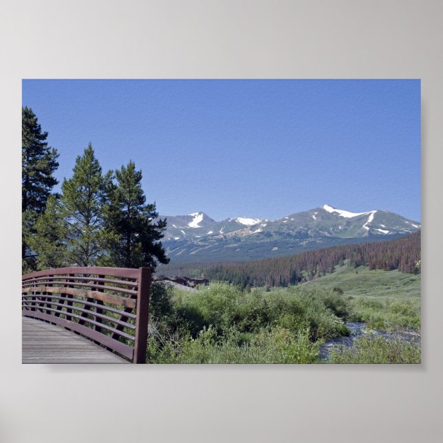 Poster Pont cyclable de Breckenridge et montagnes enneigé (Devant)