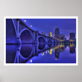 Poster Pont de la 3e Avenue de Minneapolis au crépuscule