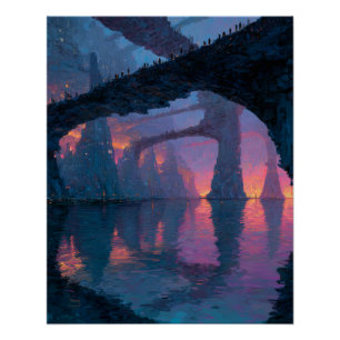 Poster Pont de l'arche du crépuscule, réflexion, fantaisi