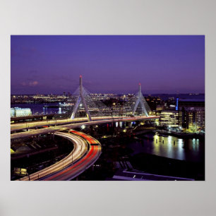 Poster Pont de Zakim, Boston la nuit