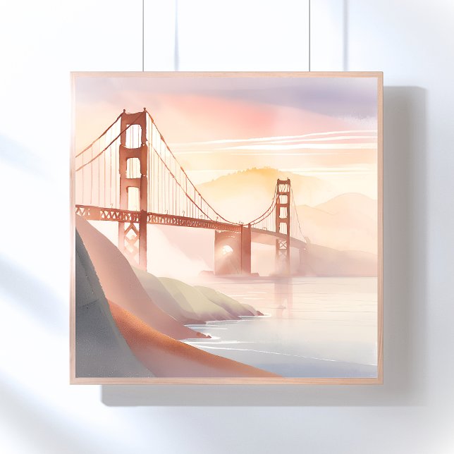 Poster Pont Golden Gate | Belle aquarelle du lever du sol (Créateur téléchargé)