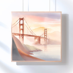 Poster Pont Golden Gate Lever de soleil Belle aquarelle