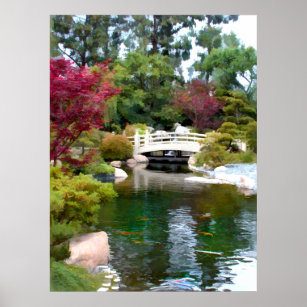 Poster Pont Jardin Japonais et Koi Pond