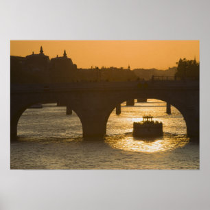 Poster Pont Neuf, Seine, coucher de soleil, Paris, France