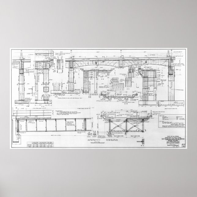 POSTER PONT OLD OAKLAND BAY BLUEPRINT 1935 (Devant)