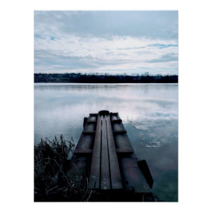 Poster Pont pêcheur de la rivière Dniepr avec roseaux