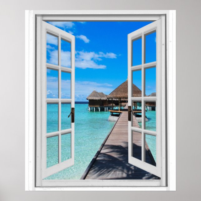 Poster Pont Pier Ocean View Faux Window (Devant)