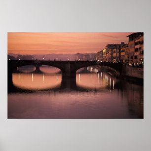 Poster Ponts sur la rivière Arno au coucher du soleil, 2