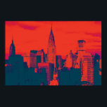 Poster Pop Art Décor Rouge bleu rétro New York City<br><div class="desc">Red Blue Retro New York City Midtown Vieux Style Image - Vieux Style Vintage New York</div>
