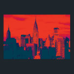 Poster Pop Art Décor Rouge bleu rétro New York City<br><div class="desc">Red Blue Retro New York City Midtown Vieux Style Image - Vieux Style Vintage New York</div>
