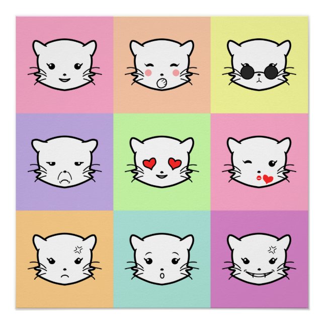 Poster Pop Art Kawaii Cat Emoji (Devant)