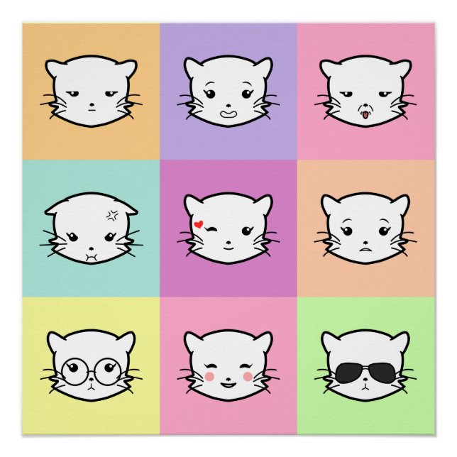 Poster Pop Art Kawaii Cat  Emoji 2 (Devant)