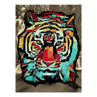 Poster Pop art Tiger Sepia Background