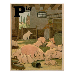 Poster Porcs satisfaits sur l'alphabet de ferme