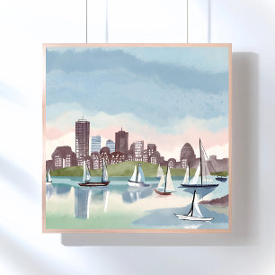 Poster Port de Boston Boston Massachusetts Aquarelle