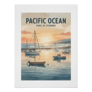 Poster Port de l'océan Pacifique au soir