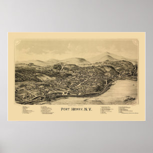 Poster Port Henry, carte panoramique de NY - 1889