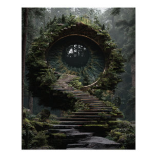 Poster Portail de chemin de la forêt moussue Fantastique